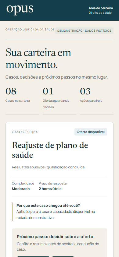 Produto no celular: carteira do parceiro com oferta de caso