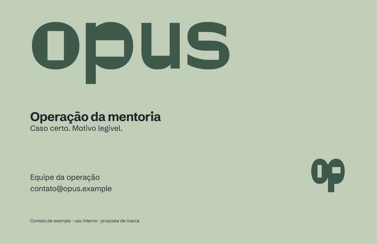 Cartão da operação Opus com nome de função e contato de exemplo