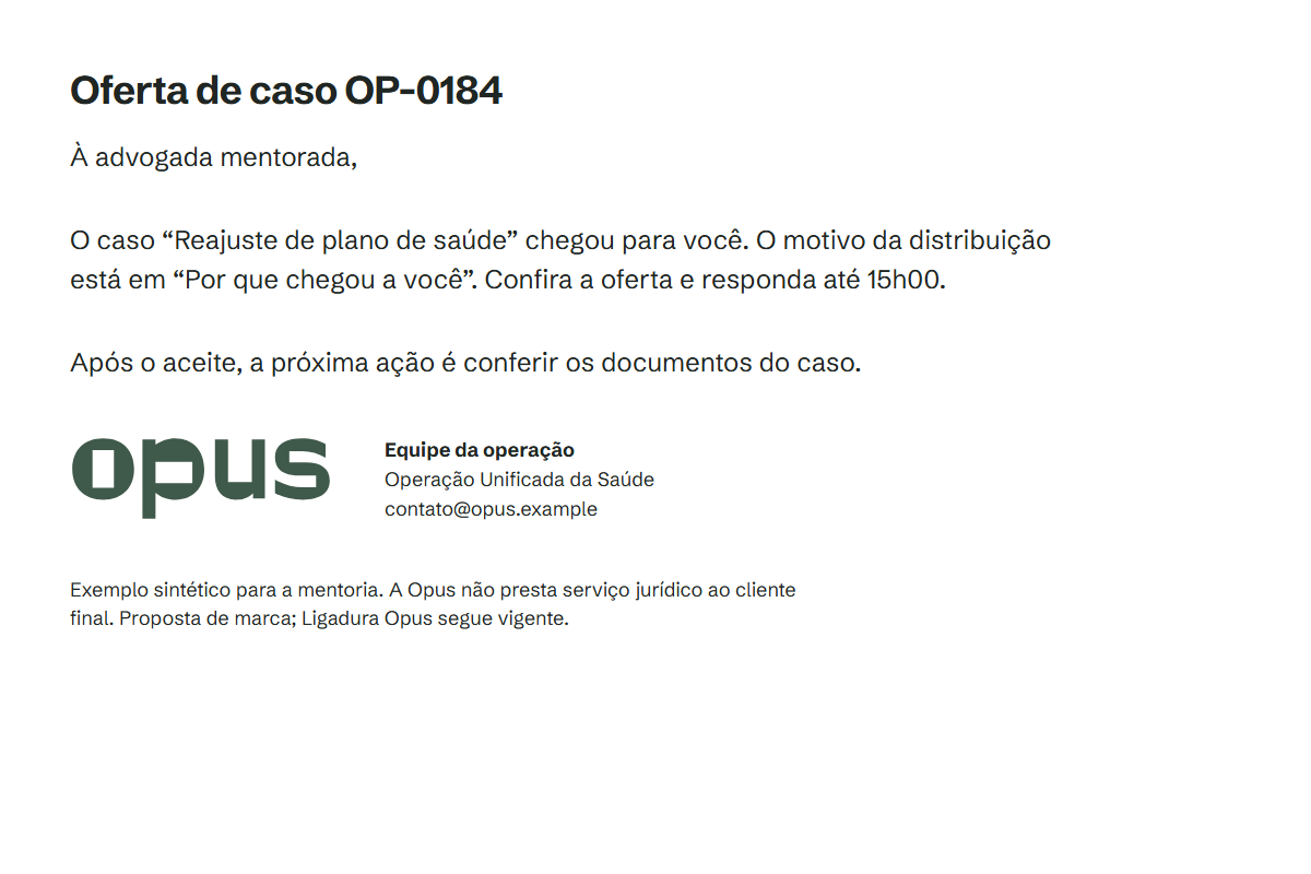 Assinatura de e-mail da equipe da operação, exemplo sintético