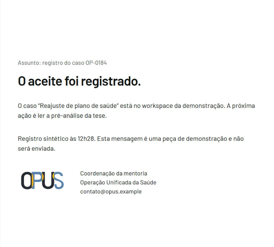 Assinatura de e-mail e mensagem de registro sintética